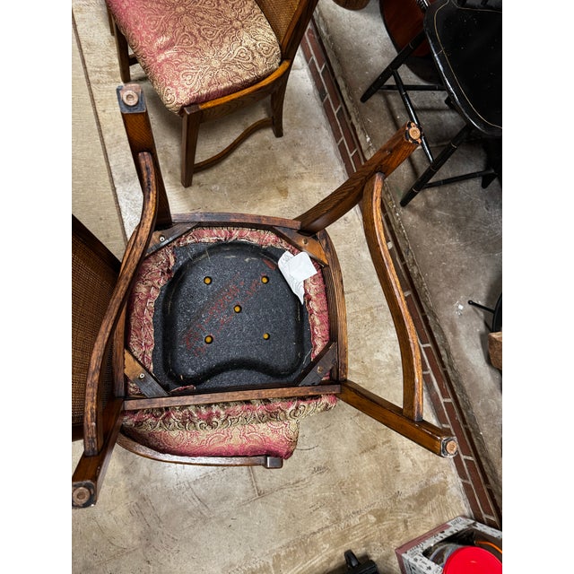 1970's Burlington Furniture Oak & Cane High-Back Dining Chairs, Set of 4 For Sale - Image 12 of 12