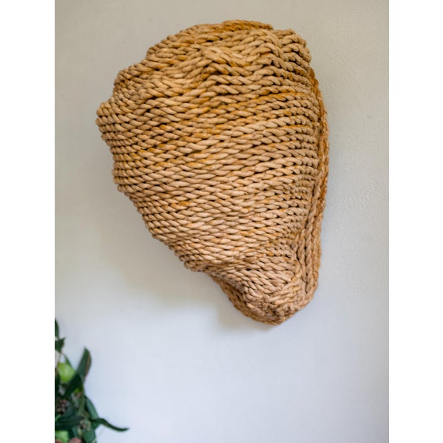 Large 18" Hand Woven Rope Conch Shell Sculpture, Artisanal Natural Fiber Seashell Tabletop Centerpiece Boho Coastal For Sale - Image 4 of 11