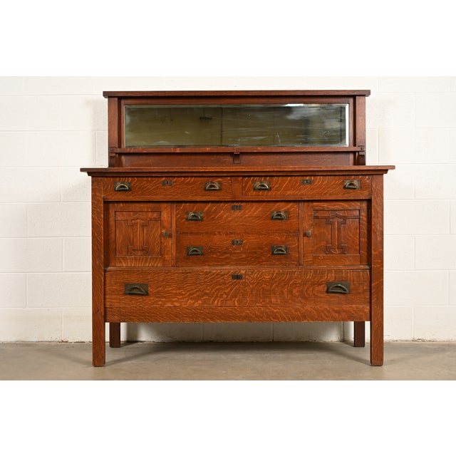 Stickley Brothers Style Antique Mission Oak Arts & Crafts Sideboard or Bar Cabinet, Circa 1910 For Sale - Image 16 of 16