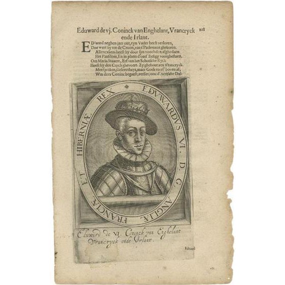 J. Janszoon, Portrait of Edward VI, 1615, Paper For Sale - Image 6 of 6