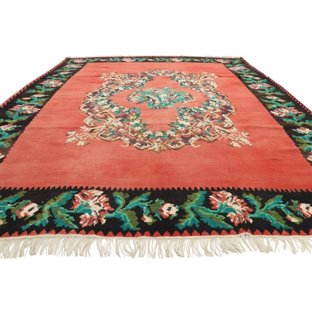 English Vintage Turkish Rose Kilim Rug - 09'00 x 10'11 For Sale - Image 3 of 9