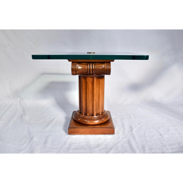 Wood Neoclassical Pedestal Tables by John Stuart, Burl & Walnut, 1960s Pair For Sale - Image 7 of 7