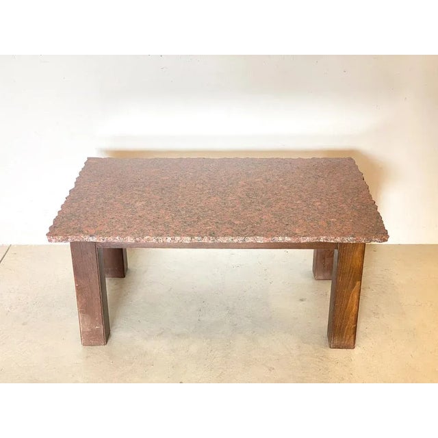 70s table, poplar wood structure and red granite top