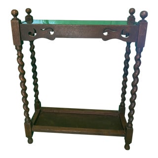 Victorian Oak Carved and Fretted Barley Twist Rectangular Stick Stand With Glass Top For Sale