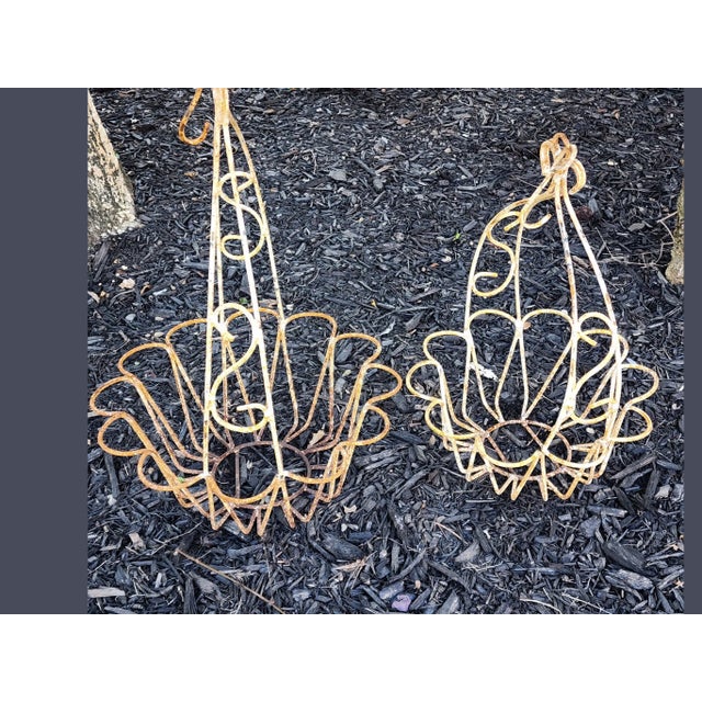 Rustic Late 20th Century Wrought Iron Antiqued Garden Planters - Set of 2 For Sale - Image 3 of 3