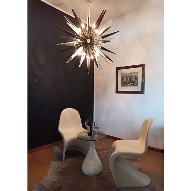 Glass Murano Trasparent and Black Sputnik 51 Glasses Chandelier, 1990s For Sale - Image 7 of 15