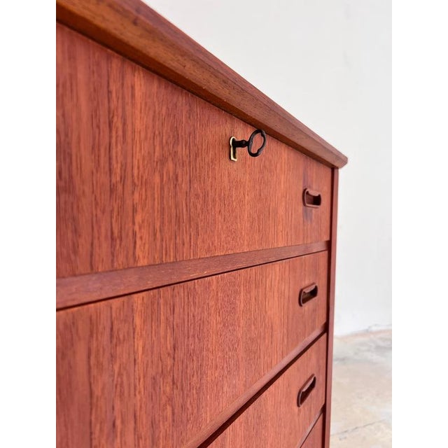 Teak Chest of Drawers with Lock, Denmark, 1960s For Sale - Image 4 of 11