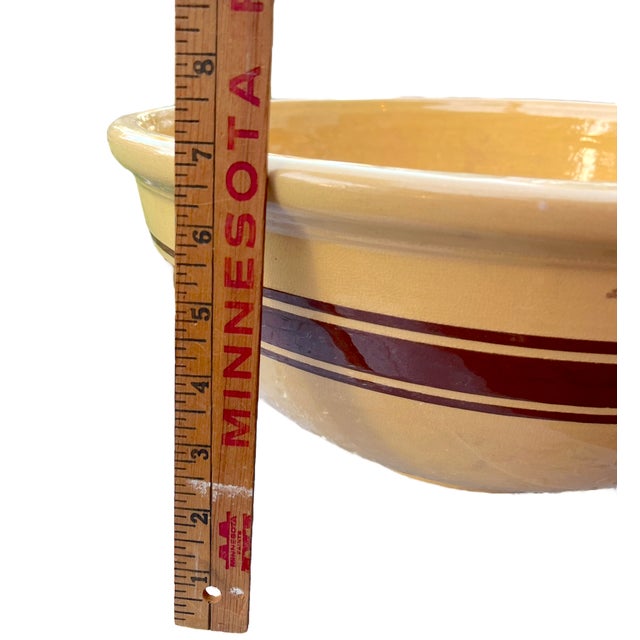 Early 20th Century Largest Antique Weller Pottery #16 Yellow Ware Striped Farmhouse Bowl For Sale - Image 5 of 6