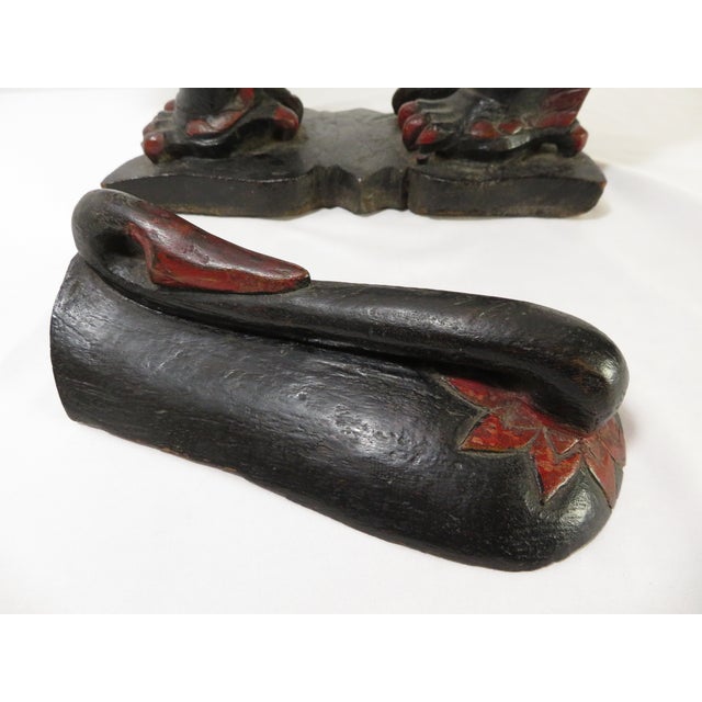 Wood Antique Carved Wood Singha Guardian Lion ~ Thailand Buddhist Lidded Temple Box For Sale - Image 7 of 18