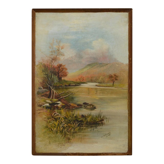 Two Early Massachusetts Paintings Boy Fishing "Beaver Pool" - "The Conway" 1897 by Gek For Sale