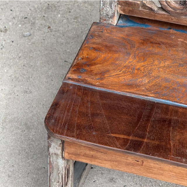 Mini Bench with Carved Backrest, 1980s For Sale - Image 15 of 18