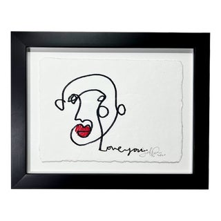 Jake Poser, Original "Love You" Abstract Ink Drawing Framed For Sale