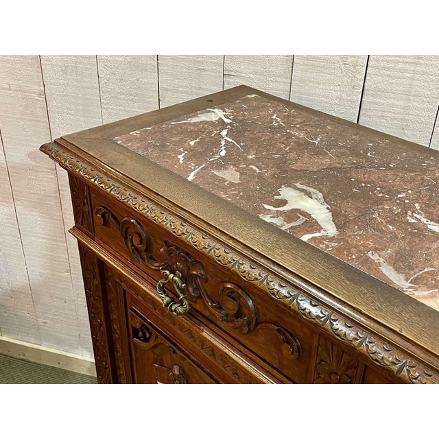 Wood 20th Century Breton Oak Serving Table with a Marble Top For Sale - Image 7 of 15