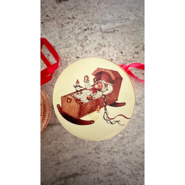 Vintage Christmas Candle Holder Wood Train Set and Round Hatbox Ornaments- 13 Pieces For Sale - Image 11 of 12