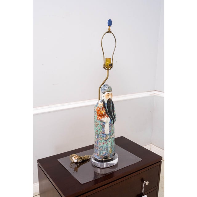 Age: Approx: 60 Years Old Details: Blue Stone Finial Hand Painted No Shade Un-Marked As To Manufacture Offered @ Fraction...