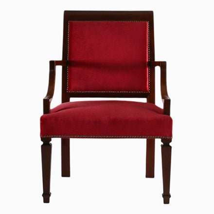 Vintage Belgian Empire‑Style Armchair in Wood and Red Velvet, 1950s For Sale - Image 10 of 11