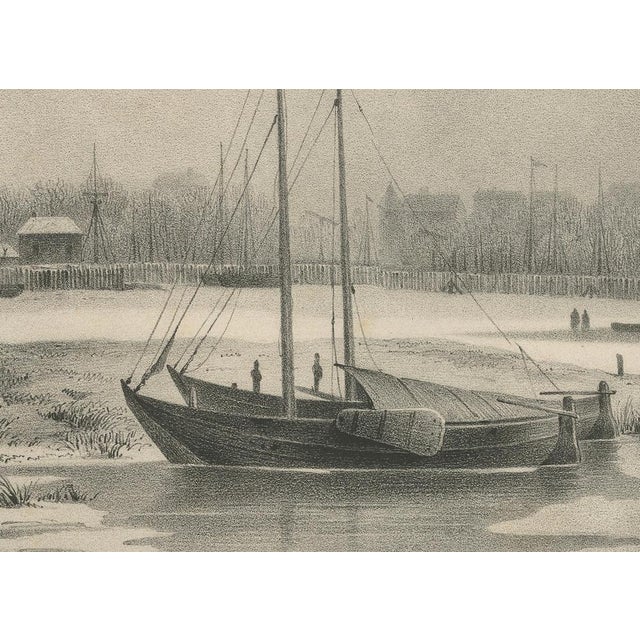 Amsterdam View with Ships and Ice Skaters, 1850, Paper For Sale - Image 4 of 10