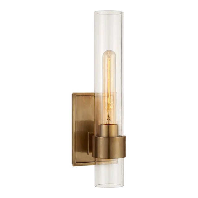 Ian K. Fowler for Visual Comfort Signature Presidio Petite Sconce in Hand-Rubbed Antique Brass with Clear Glass For Sale