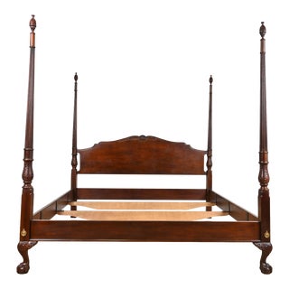 Drexel Heritage Georgian Carved Mahogany King Size Poster Bed For Sale