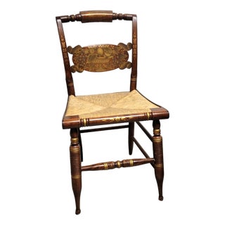 1920s–1930s L. Hitchcock Stenciled Side Chair With Rush Seat For Sale