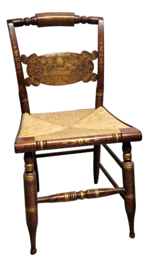 1920s–1930s L. Hitchcock Stenciled Side Chair With Rush Seat