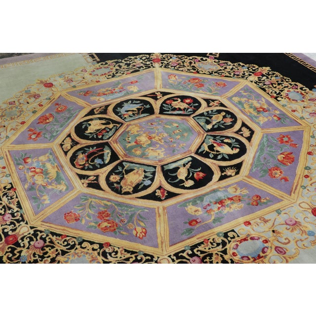 2010s Rug & Kilim’s Pictorial Medallion Square Rug in Purple, Gold, & Black Tones For Sale - Image 5 of 7