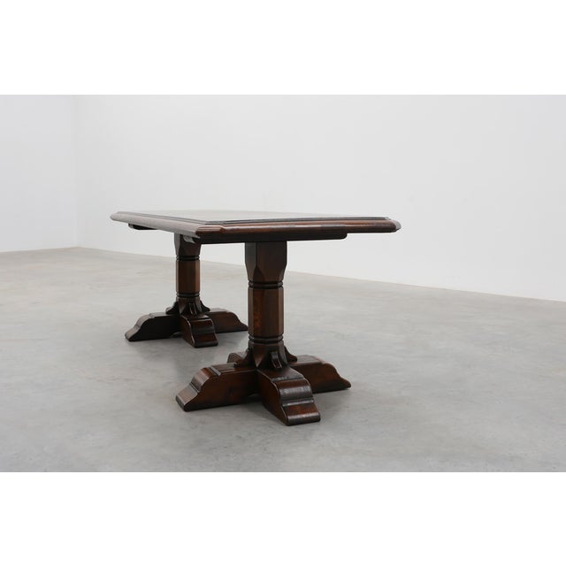 Rustic French Refectory Style Oak Dining Table with Turned Double Pedestal Base, 1950s For Sale - Image 3 of 14