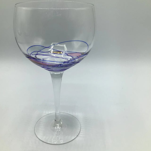1980s Romanian Cristiro Mosaic Pattern Wine Glasses Hand Blown - Set of 4 For Sale - Image 5 of 13