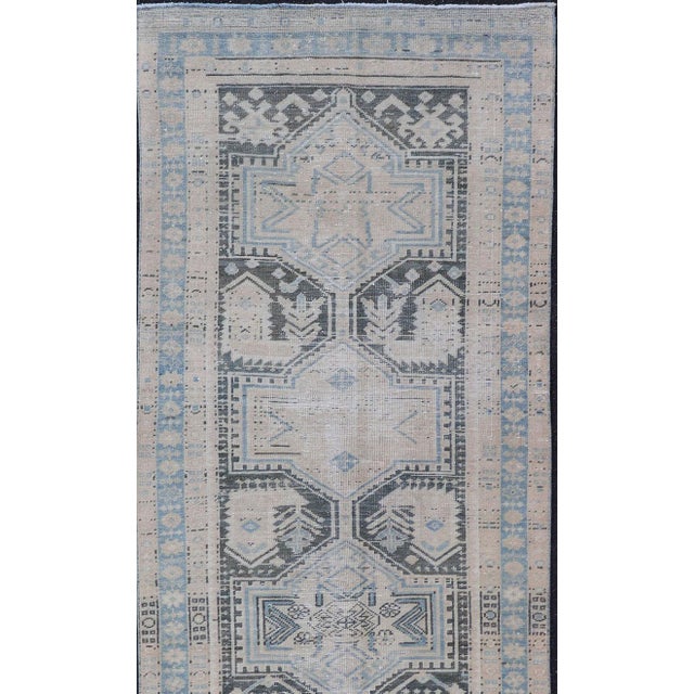 Tribal Antique Persian Hamadan Runner With All-Over Medallion Design in Lt. Blue For Sale - Image 3 of 13