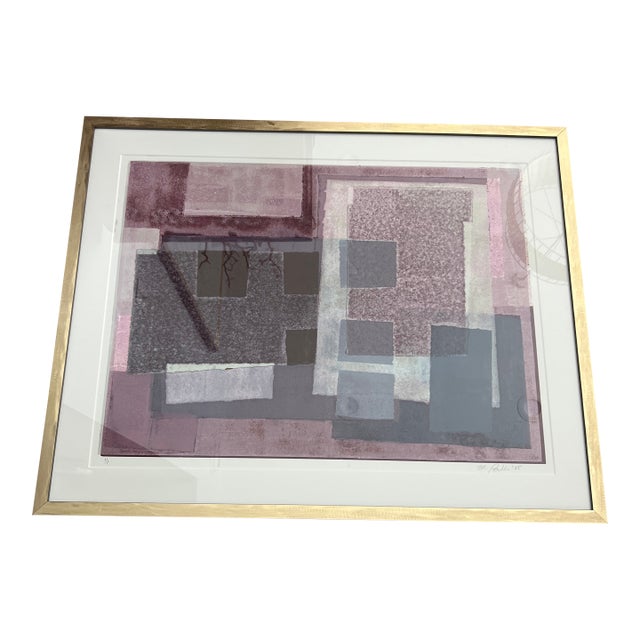 Original Signed and Framed Geometric Abstract Monotype Artwork For Sale