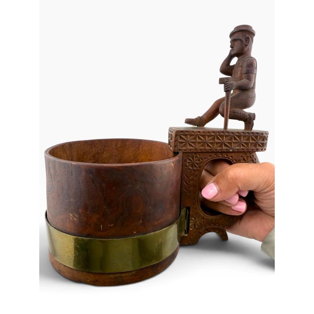 19th Century Slovak Črpák Shepherd’s Whey Cup With Figural Carved Handle For Sale - Image 12 of 17