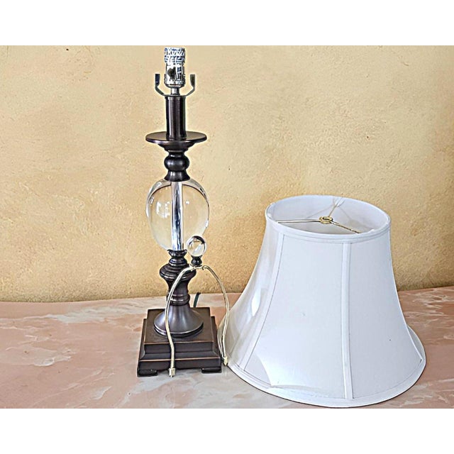 Transitional Crystal Ball Urn Lamp With Copper Finish & White Bell Shade – 30” Transitional Accent Lamp For Sale - Image 3 of 18