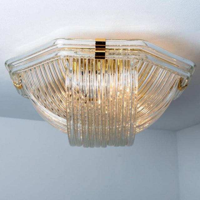 Curved Clear Gold Glass Messing Flush Mount from Venini, 1970 For Sale - Image 9 of 16