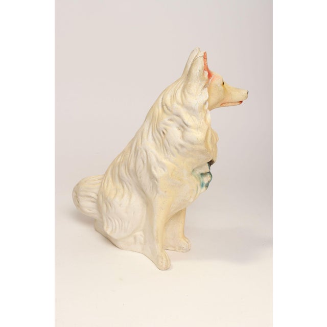 Folk Art Vintage Painted Chalkware Carnival Chalk Collie Dog Sculpture / Figurine For Sale - Image 3 of 18