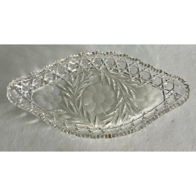 Vintage American Brilliant Period Cut Crystal Glass Oval Scalloped Edge Dish For Sale - Image 12 of 16