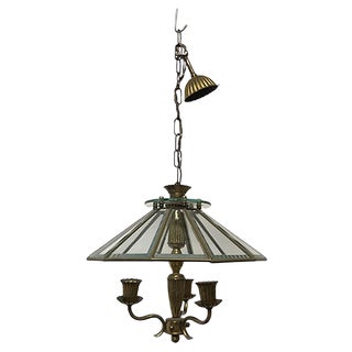 Glass & Bronze Chandelier, 1920s For Sale