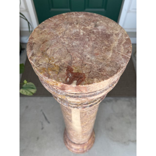 1980s Fine Pink Italian Marble 40" Neoclassical Pedestal Column Ft. Breccia-Style Veining For Sale - Image 15 of 18