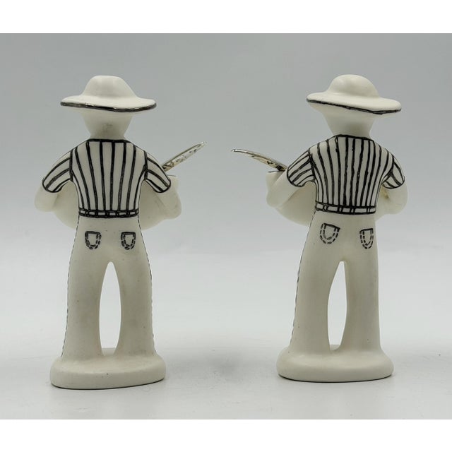 Metal 1990s Emilia Castillo "The Couple" Bisque Porcelain & Sterling Silver Salt Cellars - 4 pcs For Sale - Image 7 of 18