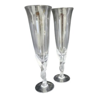 1990s Retired Carl Faberge "Kissing Doves" Art Deco Champagne Flutes - a Pair For Sale
