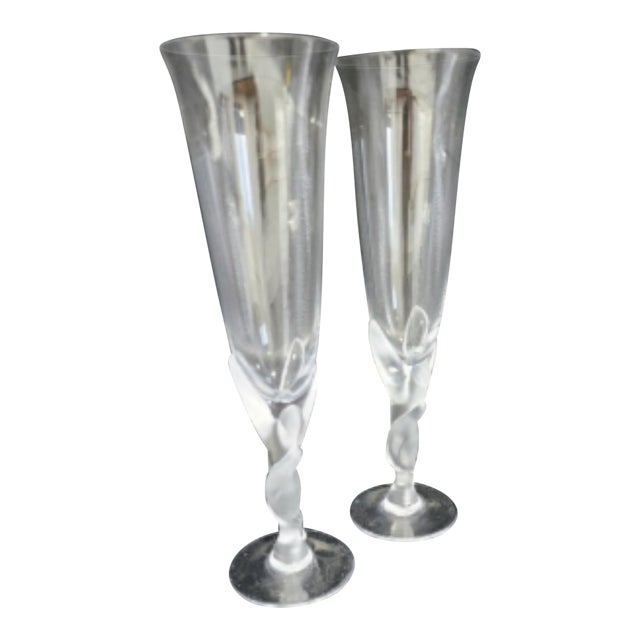 1990s Retired Carl Faberge "Kissing Doves" Art Deco Champagne Flutes - a Pair For Sale