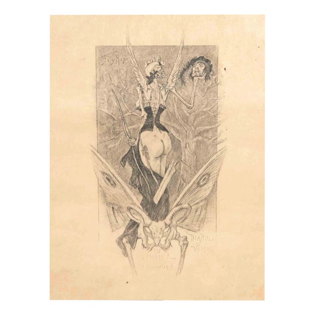 Félicien Rops, The Initiation of Love\., Etching, 1887 For Sale