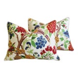 Chinoiserie Bird & Floral Feather/Down Pillows 24" X 18" - Pair For Sale