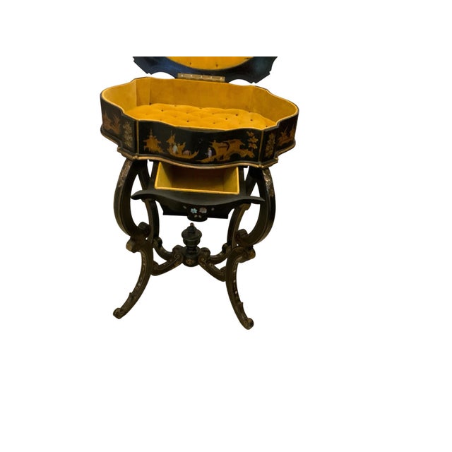 Antique Burgauté Black Lacquer & Mother-of-Pearl Sewing Table Circa 1850–1880 For Sale In Palm Springs - Image 6 of 11