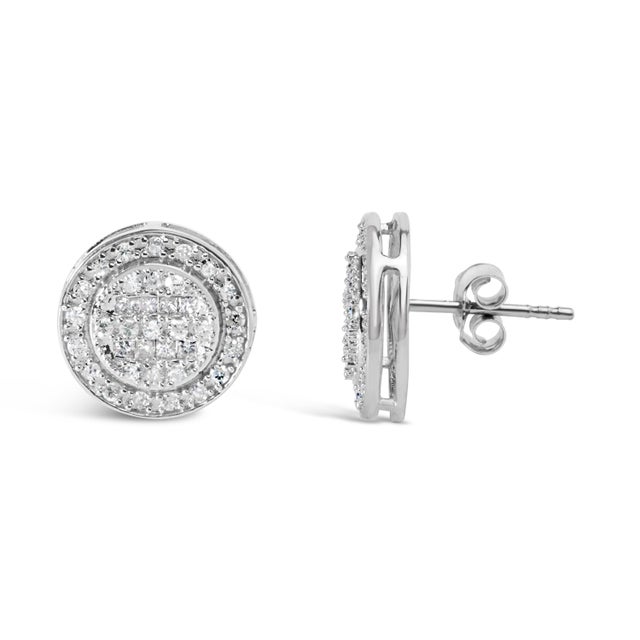 Haus of Brilliance .925 Sterling Silver 3/4 Cttw Diamond Composite and Halo Stud Earrings (H-I Color, SI1-SI2 Clarity) For Sale - Image 4 of 4