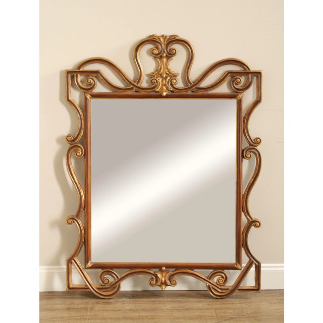 High Quality American Made Giltwood Wall Mirror with Woven Scrollwork Decoration and Beveled Glass, Model Number 6842