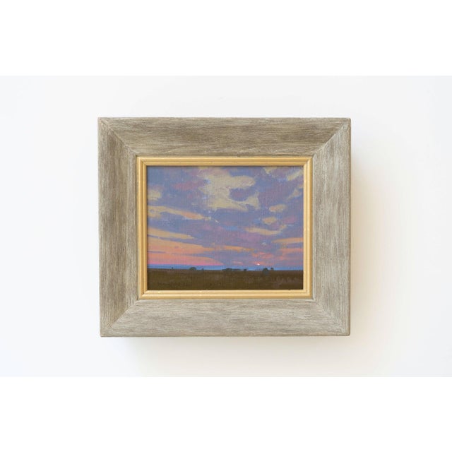 This oil on linen painting captures a serene twilight scene, where soft hues of lavender and peach blend seamlessly in the...