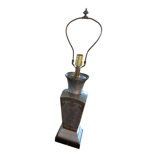 1980s Asian Pewter and Brass Urn Table Lamp For Sale
