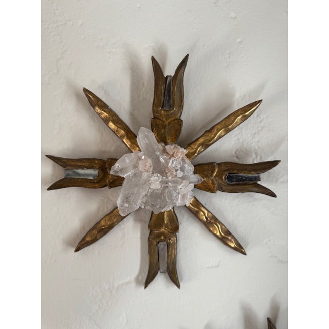 Free hanging antique gold gilded ray fragments encrusted in quarts. Four ray points have antiqued mirror inserted. Newly...