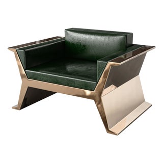 "Alphacute" Club Chair With Bronze, Handcrafted For Sale