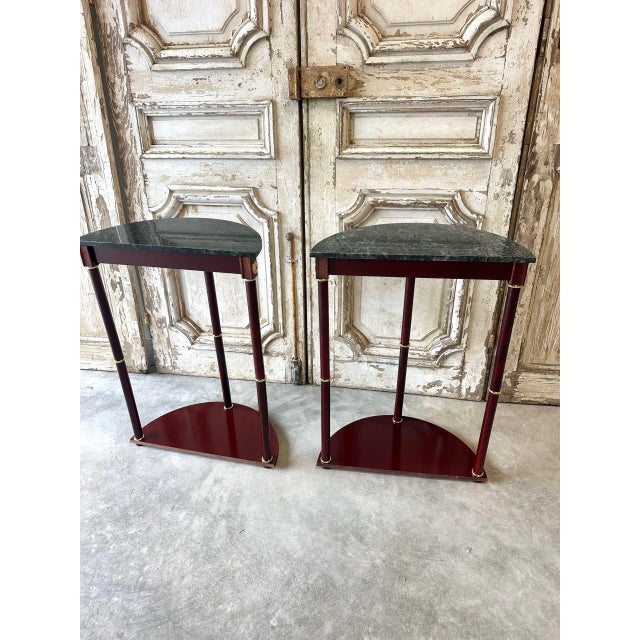 Red Empire Style Half-Moon Console Tables, 1990s, Set of 2 For Sale - Image 8 of 9